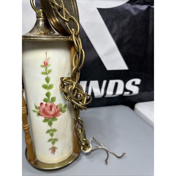 Vintage Hand Painted Glass Hanging Lamp - Picture 5 of 8